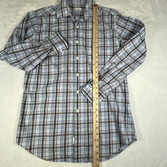 Peter Millar Crown Cotton Men's M Button‎ Up Long Sleeve Blue Check Shirt - Picture 5 of 7